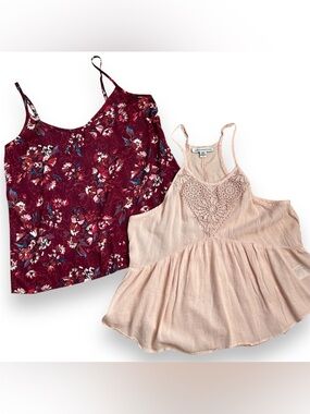 Bundle 2 Cami Tops American Eagle AEO Hollister Floral Pastel Lace Size XS